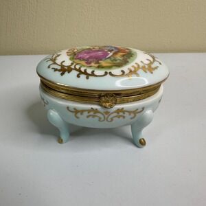 Vintage Parma AAI Trinket Box Jewelry Keepsake Porcelain Courting Scene